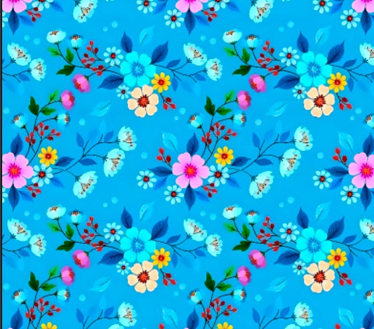 BRUSH ESTAMPADO FLORES FONDO TURQUESA