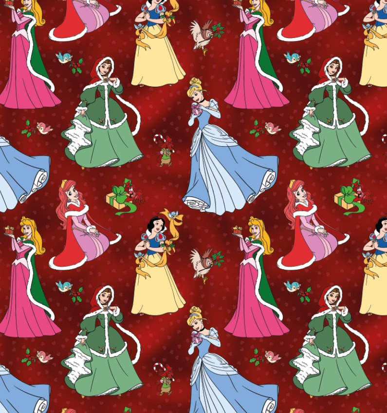 BRUSH ESTAMPADO NAVIDAD PRINCESAS FONDO ROJO