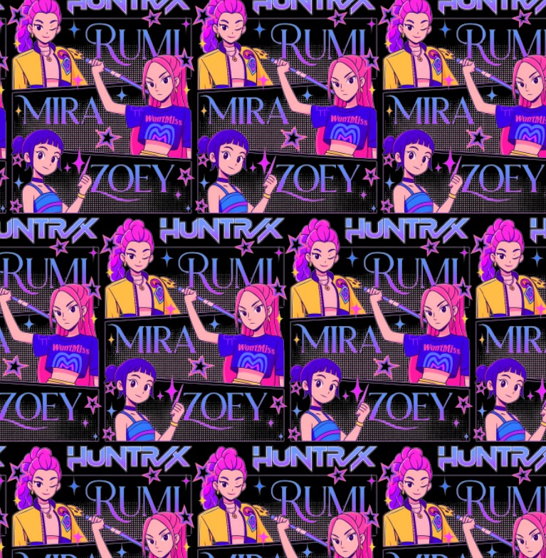 BRUSH ESTAMPADO HUNTRIX KPOP DEMON HUNTERS FONDO NEGRO