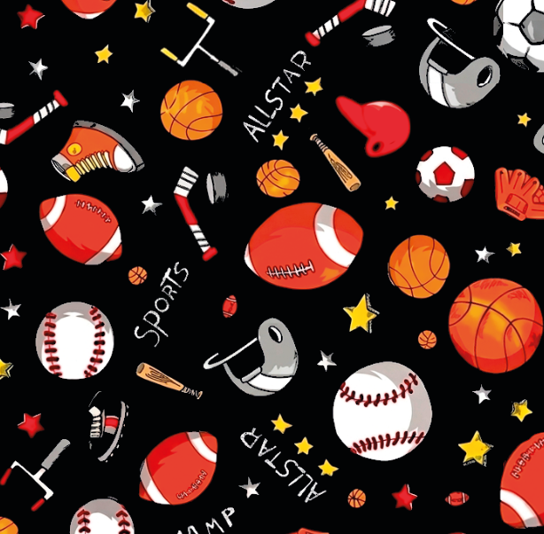 BRUSH ESTAMPADO DEPORTES FONDO NEGRO CON ESTRELLAS
