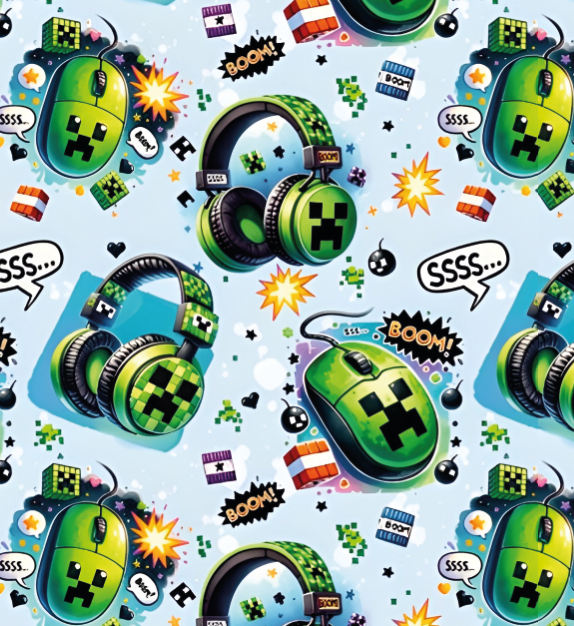 BRUSH ESTAMPADO MINECRAFT AUDIFONOS & MOUSE DE CREEPER