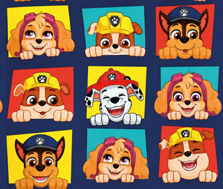 BRUSH ESTAMPADO PAW PATROL CUADROS DE COLORES FONDO AZUL