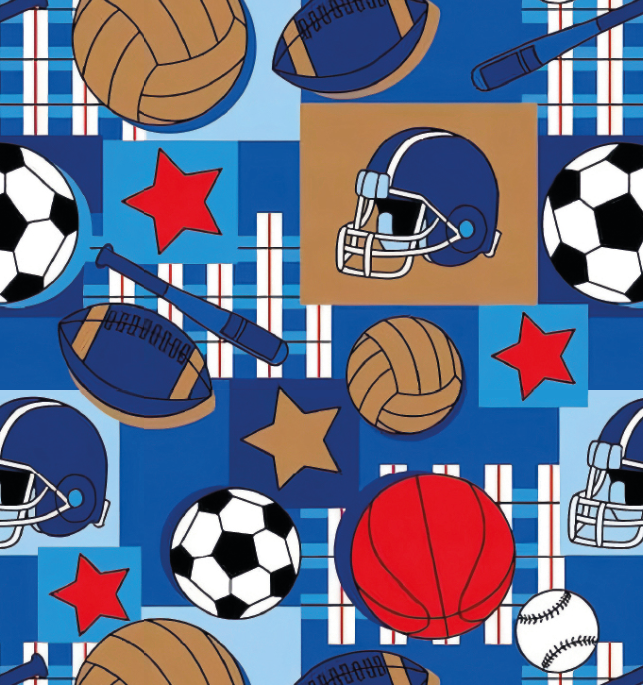 BRUSH ESTAMPADO DEPORTES FONDO AZUL CON CUADROS