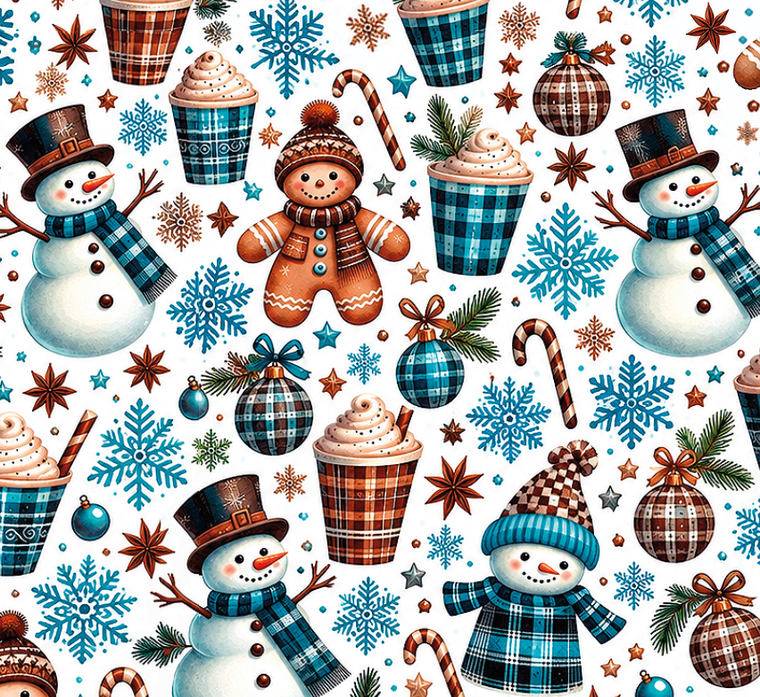 BRUSH ESTAMPADO MUÑECOS DE NIEVE AZULES CON GALLETAS DE JENGIBRE