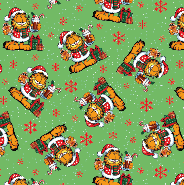 BRUSH ESTAMPADO GARFIELD COPOS DE NIEVE ROJOS FONDO VERDE
