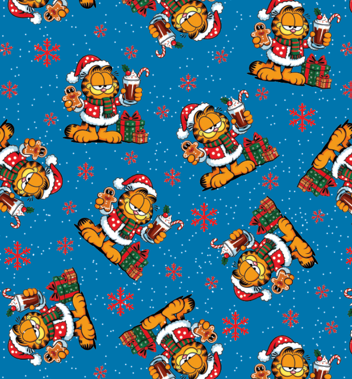 BRUSH ESTAMPADO GARFIELD CON COPOS DE NIEVE ROJOS FONDO AZUL