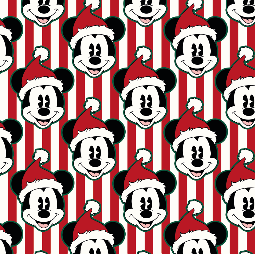 BRUSH ESTAMPADO CARAS DE MICKY FONDO RAYAS ROJAS & BLANCAS