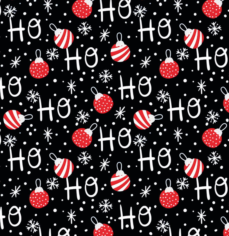 BRUSH ESTAMPADO HO HO HO SANTA CON ESFERAS NAVIDEÑAS FONDO NEGRO