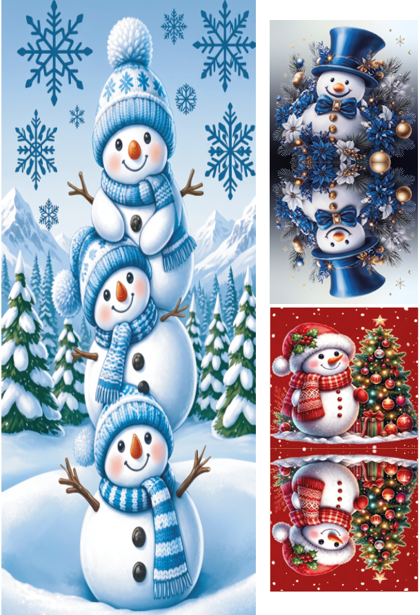 BRUSH ESTAMPADO FORRO PARA PUERTA & ALMOHADONES MUÑECO DE NIEVE AZUL