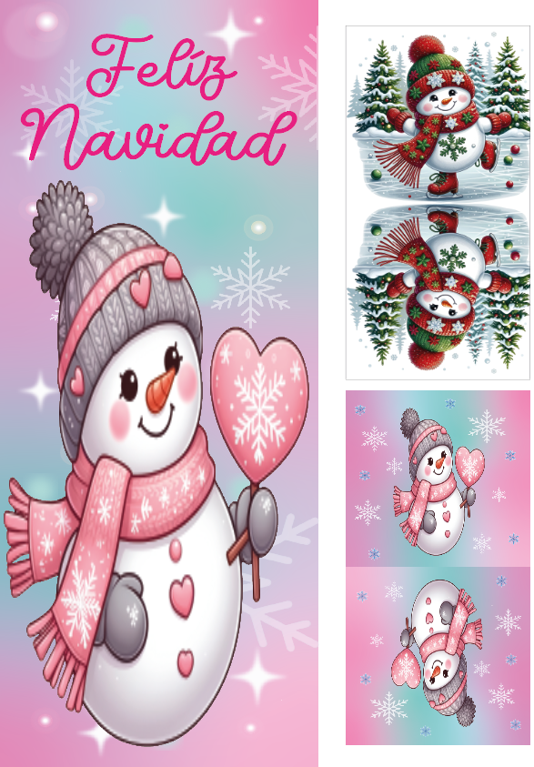 BRUSH ESTAMPADO FORRO PARA PUERTA & ALMOHADONES MUÑECO DE NIEVE ROSA