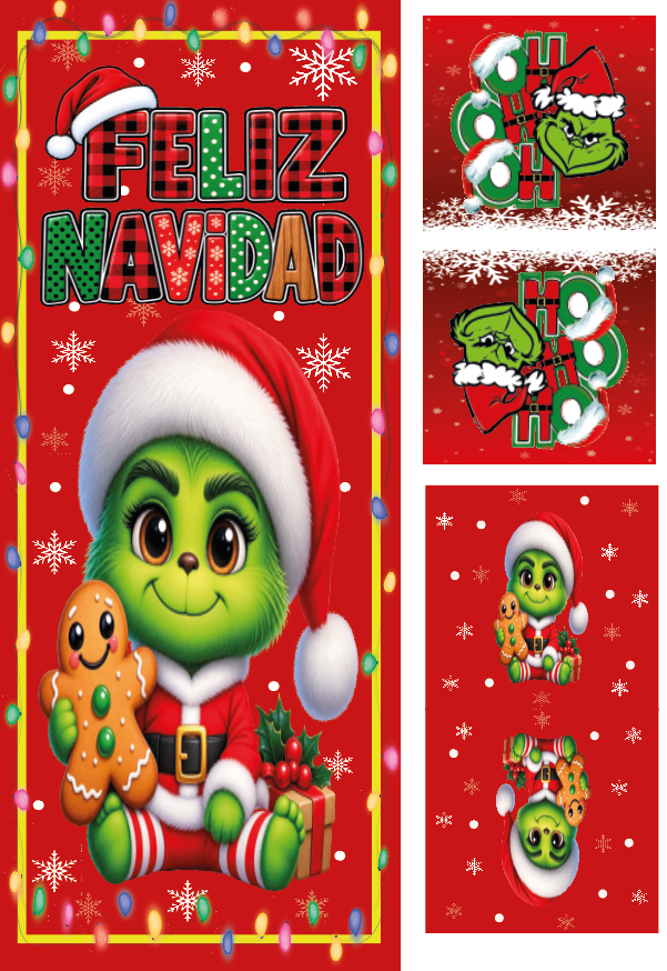 BRUSH ESTAMPADO FORRO PARA PUERTA & ALMOHADONES GRINCH BEBÉ