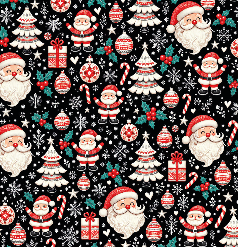 BRUSH ESTAMPADO SANTA & ACCESORIOS NAVIDEÑOS FONDO NEGRO
