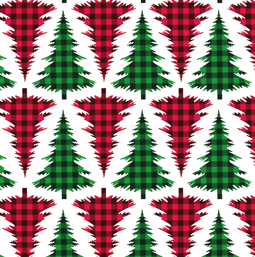 BRUSH ESTAMPADO ARBOLES NAVIDEÑOS  CON CUADROS ROJOS & VERDES