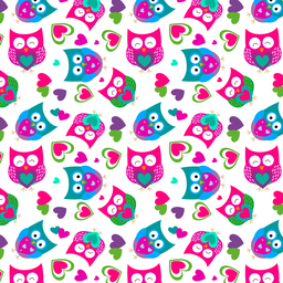 [ABU1002] BRUSH ESTAMPADO BUHOS COLORES Y CORAZONES FONDO BLANCO