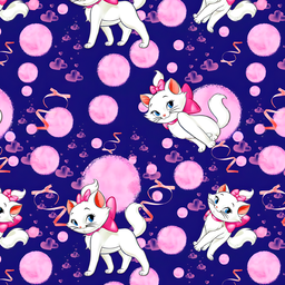 [DGM1005] BRUSH ESTAMPADO GATA MARIE FONDO MORADO CON CÍRCULOS ROSADOS