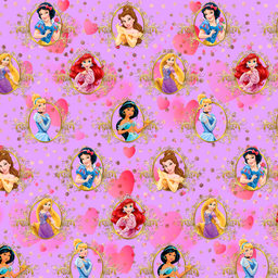 [DPD1000] BRUSH ESTAMPADO PRINCESAS DISNEY CON CORAZONES FONDO FUCSIA