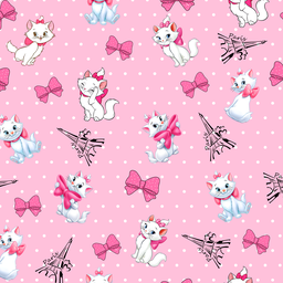 [STG1000] SATIN ESTAMPADO GATA MARIE FONDO ROSADO