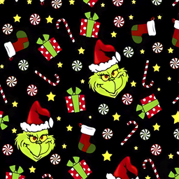 [NGR1002] BRUSH ESTAMPADO NAVIDEÑO GRINCH CARAS FONDO NEGRO