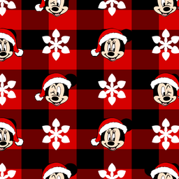 [NMK1000] BRUSH ESTAMPADO CARAS MICKEY Y MINNIE NAVIDAD FONDO DE CUADROS ROJOS Y NEGROS