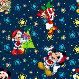 [NMK1006] BRUSH ESTAMPADO NAVIDEÑO MICKEY MOUSE & AMIGOS FONDO AZUL