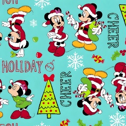 [NMK1009] BRUSH ESTAMPADO NAVIDEÑO MICKEY & MINNIE MOUSE FONDO VERDE AGUA