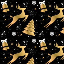 [NRE1003] BRUSH ESTAMPADO NAVIDEÑOS RENOS & CAMPANAS DORADAS FONDO NEGRO