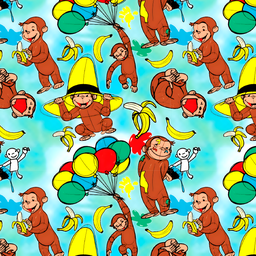 [VJC1001] BRUSH ESTAMPADO JORGE EL CURIOSO CON SOMBRERO FONDO ACUARELA