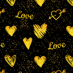 [SSV1000] SATIN ESTAMPADO SAN VALENTIN DORADO FONDO NEGRO