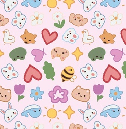 [AMR1000] BRUSH ESTAMPADO ANIMALITOS MIXTO FONDO ROSA