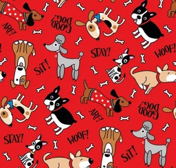 [APE1014] BRUSH ESTAMPADO PERROS BUENOS FONDO ROJO