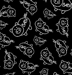 [ACH1007] BRUSH ESTAMPADO CHANCHO DIBUJO NEGRO