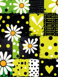 [FLO2000] BRUSH ESTAMPADO FLORES BLANCAS CON CUADROS NEGROS Y VERDES