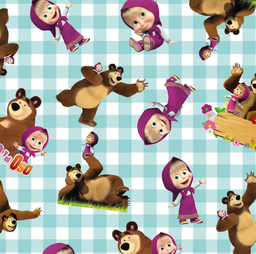 [DMS1002] BRUSH ESTAMPADO MASHA Y EL OSO FONDO CUADRADOS CELESTES & BLANCOS